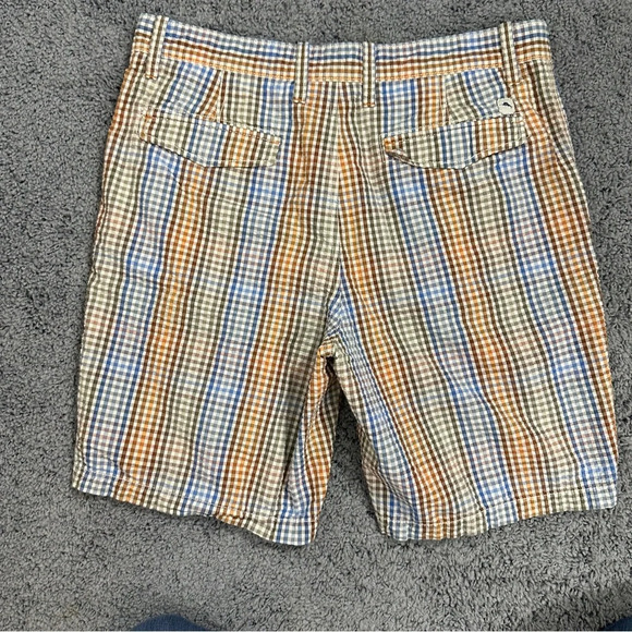Tommy Bahama seersucker men's shorts, size 36, blue/rust/brown, flat front - Picture 3 of 7